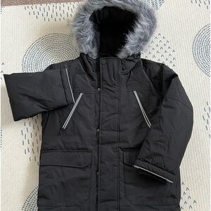 TU Shower Resistant boys Faux Fur Hooded Parka Coat 8T